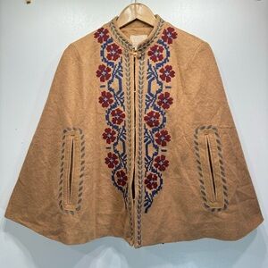 Tan Poncho Blue Maroon & Yellow Embroidery Champagne & Strawberry Southwest M/L